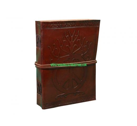 Celtic Lion Embossed Leather Handmade Peace Sign Leather Journal Leather Notebook Diary Embossed Blank Pages Brown Color Journal Diary Handmade with leather strap closure 